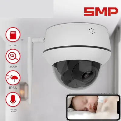 New 5MP PTZ Wifi IP Camera Outdoor 5X Zoom Wireless Security CCTV Camera Two-Way Audio Mic-Speaker