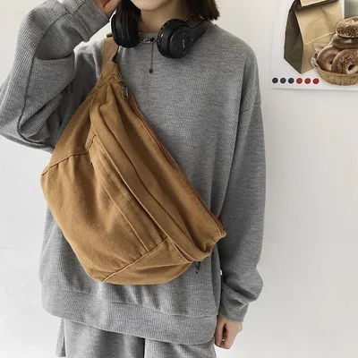 Fashion simple Waist Bags Unisex Canvas Chest packs Phone Pack Street Hip hop Belt Bag Large capacity Ladies Crossbody Chest Bag