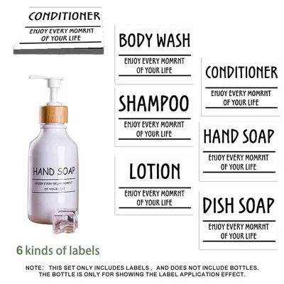 6/12PCS White Black Waterproof Lotion Label Stickers PVC Shampoo Conditioner Body Wash Bathroom Shower Soap Dispenser Labels