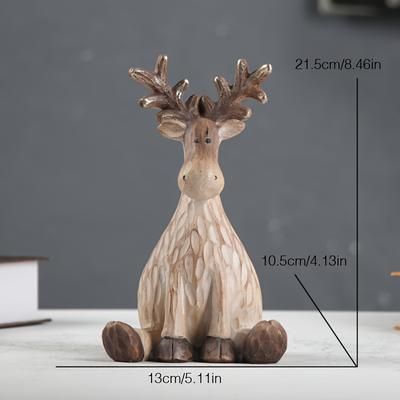 TEMU Hand-painted Resin Elk Sculpture - Perfect For Home & Office Decor, Ideal Wedding Gift Or Romantic Display In Living Room, Bar, Cafe