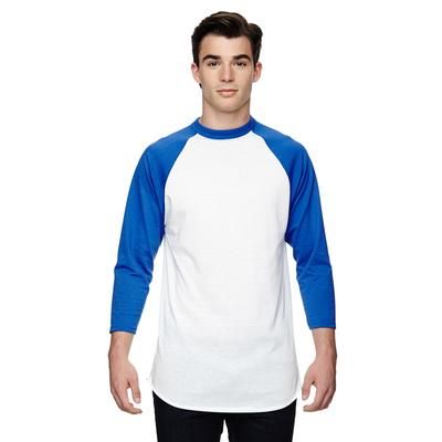 Augusta Sportswear AG4420 Athletic Baseball 3/4 Sleeve Top 2.0 in White/Royal size 4XL | Cotton Polyester 4420