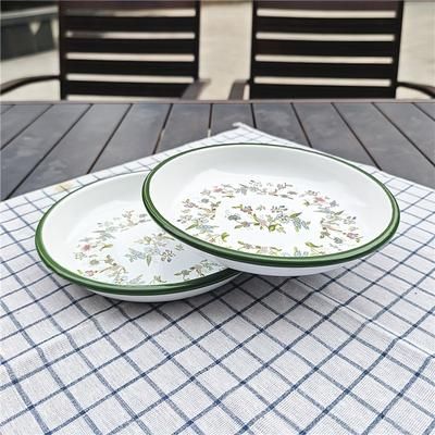 TEMU 2pcs21cm Enamel Retro Dinner Plate, Flat Bottom, Shallow Mouth, Flat Plate