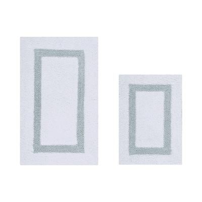 Hotel Collection 100% Cotton 2 Piece (17" X 24" | 21" X 34") Bath Rug Set by Brylane Home in White Blue