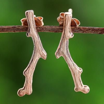 '18k Rose Gold-Plated Timber Drop Earrings Made in Thailand'