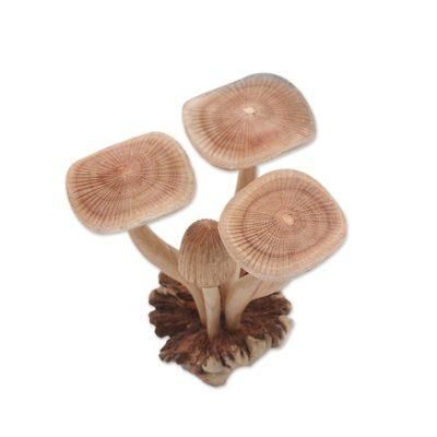'Hand-Carved Jempinis Wood Forest Mushroom Sculpture'