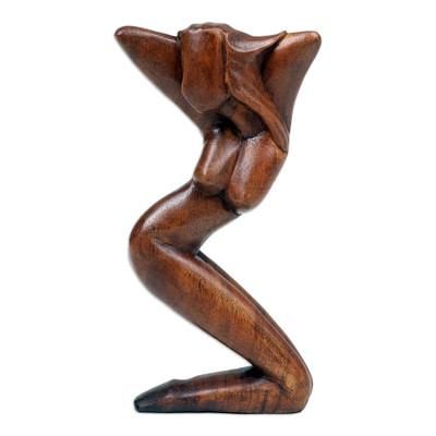 Show My Beauty,'Hand-Carved Suar Wood Sculpture of a Dancing Woman'