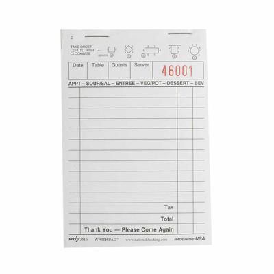 National Checking Company 3516SP Guest Check - (1) Part Booked, (13) Lines, White