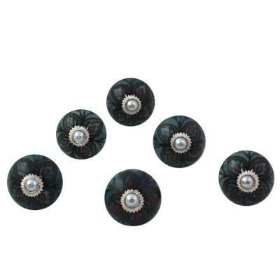 Floral Helpers,'Ceramic Brass Cabinet Knobs Floral Green (Set of 6) India'