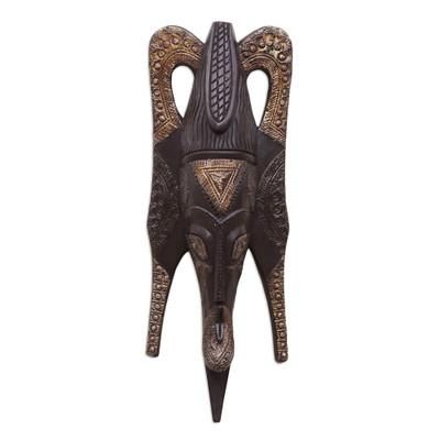 Butterfly Mask,'Ghana Wood Mask Hand Carved Black and Gold'