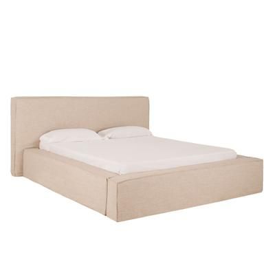 Letto sfoderabile in lino beige per il materasso 180x200cm