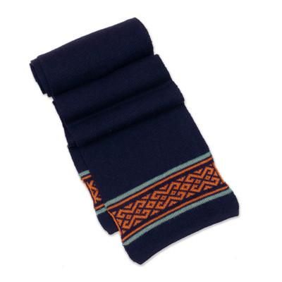 Indigo Andes,'Knit Classic Indigo and Orange 100% Baby Alpaca Scarf'