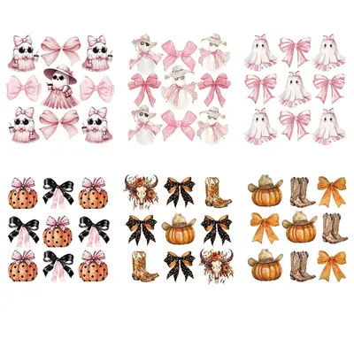 Halloween Ghost Bow Pumpk Heat Transfer Sticker DIY Iron-On Decals For Clothes TShirt Making Pillow Decorating Clothing Stickers