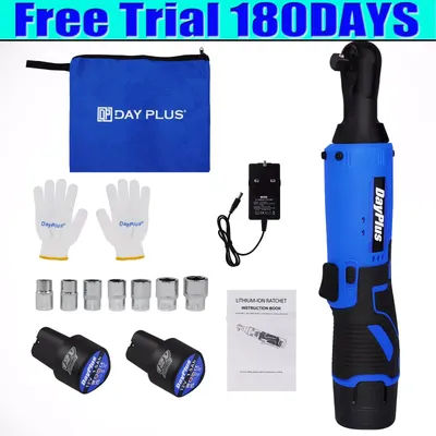 DayPlus 3/8" Cordless Ratchet Wrench Set,40Nm 12V 230RPM Power Electric Driver +7 Sockets,2X 1500mAh Batteries,Fast Charge,LED