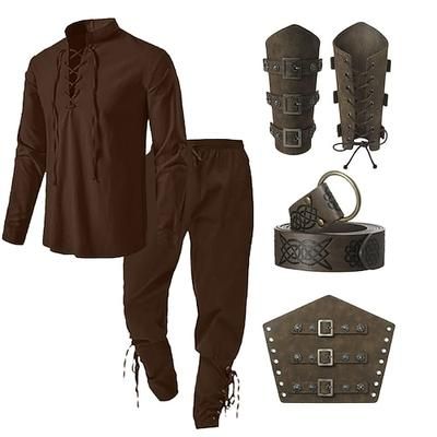 Retrò Vintage Medievale Rinascimento Pantaloni Abiti Cintura in Vita Pirata Vichingo Ranger Costume Per uomo Vichingo Fantasia Halloween Carnevale Mascherata Carnevale Performance Mascherata Adulti