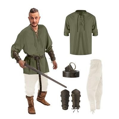 Retrò Vintage Medievale Rinascimento Pantaloni Abiti Cintura in Vita Pirata Vichingo Ranger Costume Per uomo Vichingo Fantasia Halloween Carnevale Mascherata Carnevale Performance Mascherata Adulti