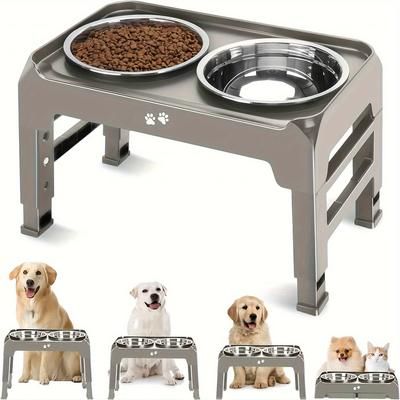 "TEMU Elevated Dog Bowls, 4 Height Adjustable Raised Dog Bowl Stand With 2 50oz Stainless Food Bowls Non-slip Dog Feeder For Dogs Adjusts To 3.7"/9.4 Cm, 9.2"/23.4cm, 10.75"/27.3cm, 12.36"/31.4cm Light"