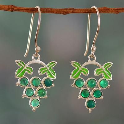 'Grapevine-Shaped Green Onyx Cabochon Dangle Earrings'
