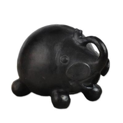 Jovial Elephant,'Black Ceramic Jovial Elephant Decorative Sculpture'