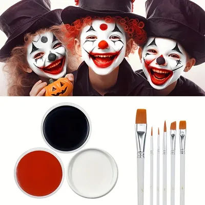 Black White Red Face Body Paint Adult Oil Body Paint Set FX Clown Vampire Skeleton Role Play Halloween Makeup with 6 Brushes