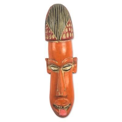 Segbefia,'Artisan Crafted Orange Sese Wood Mask'
