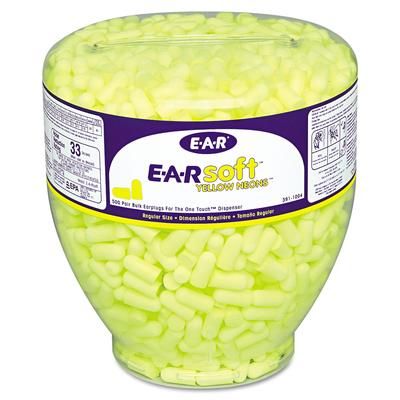 3M 3911004 E-A-Rsoft Neon Tapered Earplug Refill, Cordless, Yellow, 500/Box