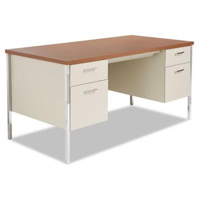 Alera ALESD216030PO Double Pedestal Steel Desk, Metal Desk, 60w x 30d x 29.5h, Cherry/Putty ALESD6030PC