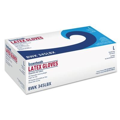 Boardwalk 345LBX General-Purpose Latex Gloves, Powder-Free, 4.4 mil, Large, Natural, 100/Box - Box of 100