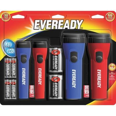 Eveready EVM5511S LED Flashlight Combo, 3-47/50"W x 2-19/25"L x 6-1/5"H, Red/Blue - Pack of 4 EVEEVM5511S