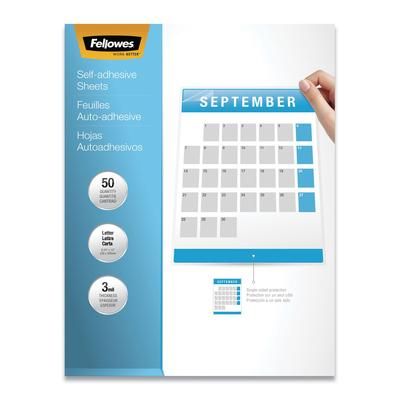 Fellowes 5221502 Self-Adhesive Laminating Sheets, 3 mil, 9.25" x 12", Gloss Clear, 50/Box - Box of 50