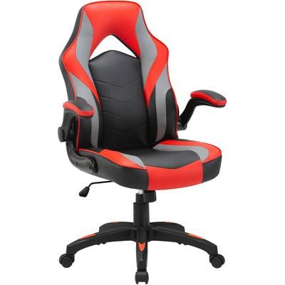Lorell 84394 High-Back Gaming Chair - For Gaming - Vinyl, Nylon - Red, Black, Gray LLR84394