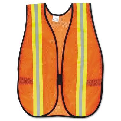 MCR Safety V201R Orange Safety Vest, 2 in. Reflective Strips, Polyester, Side Straps, One Size CRWV201R