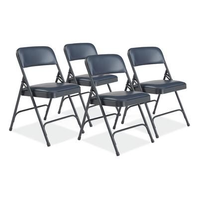 National Public Seating 1204 1200 Series Vinyl Dual-Hinge Folding Chair, Supports 500 lb, 17.75" Seat Ht, Dark Midnight Blue, 4/CT - Case of 4 NPS1204