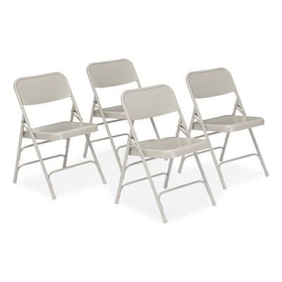 National Public Seating 302 300 Series Deluxe All-Steel Triple Brace Folding Chair, Supports 480 lb, 17.25" Seat Height, Gray, 4/CT - Case of 4