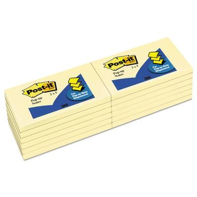 Post-it® R350YWPK Original Canary Yellow Pop-up Refill, 3" x 5", Canary Yellow, 100 Sheets/Pad, 12 Pads/Pack - Pack of 100 MMMR350YWPK