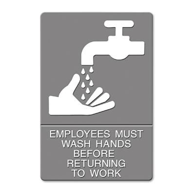 Quartet 4726 ADA Sign, EMPLOYEES MUST WASH HANDS... Tactile Symbol/Braille, 6 x 9, Gray USS4726