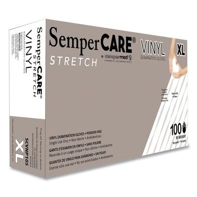 SemperCare® SCVNP105BX Stretch Vinyl Examination Gloves, Cream, X-Large, 100/Box - Box of 100 SEZSCVNP105BX