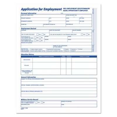 TOPS 3288 Comprehensive Employee Application Form, 8.5 x 11, 1/Page, 25 Forms - Pack of 25 TOP3288