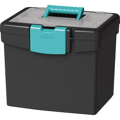 Storex 61414B02C File Storage Box with XL Storage Lid - Black, Teal STX61414B02C