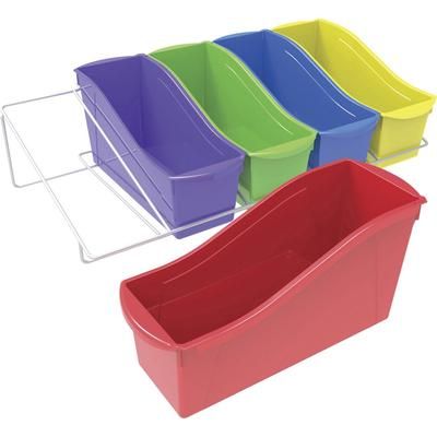 Storex 71125U01C Book Bins, W/ Rack, 14-3/10"Wx25-7/10"Lx7-1/4"H, Assorted STX71125U01C