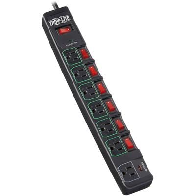 Tripp Lite TLP76MSGB Surge Protector, 7-Outlet, 6' Cord, 3-2/5"Wx15"Dx1-2/5"H, Black TRPTLP76MSGB
