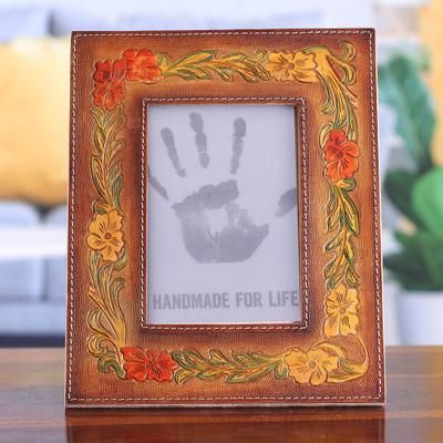 'Autumn-Themed Amber and Vermilion Leather Photo Frame (4x6)'