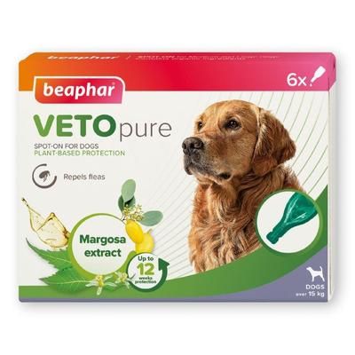 6 Pipettes for Dogs (>15kg) VETOpure Plant-Based Protection beaphar Flea Spot-On