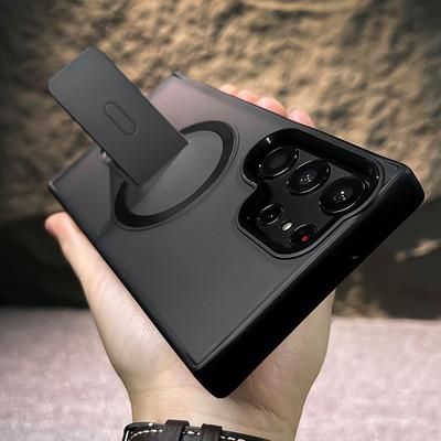 TEMU Luxury With Stand Matte Magnetic Wireless Charging Anti-slip Case For Galaxy S23 S24 S25 Shockproof Soft Bumper Metal Camera Protective Cover