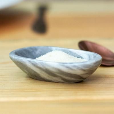 'Grey and White Natural Marble Catchall Hand-Carved in Mexico'