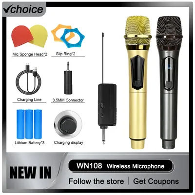 WN108 One Drive Two Wireless Microphone for Recording Studios Karaoke Stage Speeches Wedding Performance Hip Hop Live Broadcast