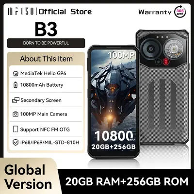 IIIF150 B3 Rugged Phone MTK G96 Android 14 Smartphone Dual Display 20GB RAM 256GB ROM 100MP Camera 10800mAh 15.85mm Ultra-Thin
