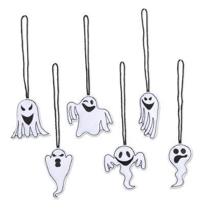 Spooky Ghosts in White,'White Wool Felt Ghost Ornaments from India (Set of 6)'