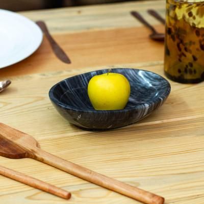 'Minimalist Hand-Carved Oval Dark Grey Marble Snack Plate'