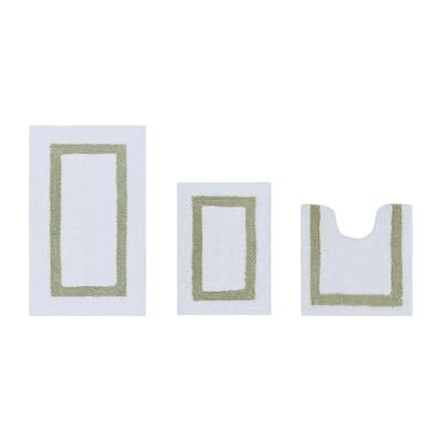 Hotel Collection 100% Cotton 3 Piece (17" X 24" | 20" X 20" | 21" X 34") Bath Rug Set by Better Trends in White Sage