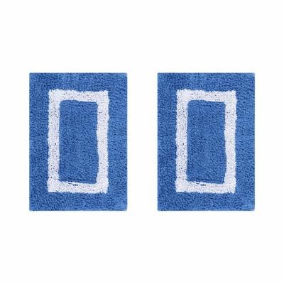 Hotel Collection 100% Cotton 2 Piece (17" X 24" | 17" X 24") Bath Rug Set by Brylane Home in Blue White